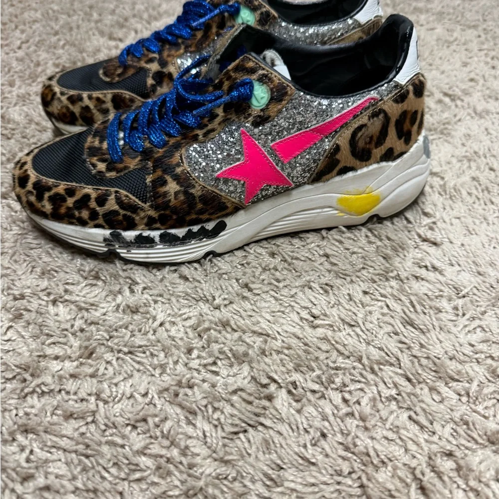 Golden goose Leopard Print Sneakers with Blue Laces - Picture 2 of 5